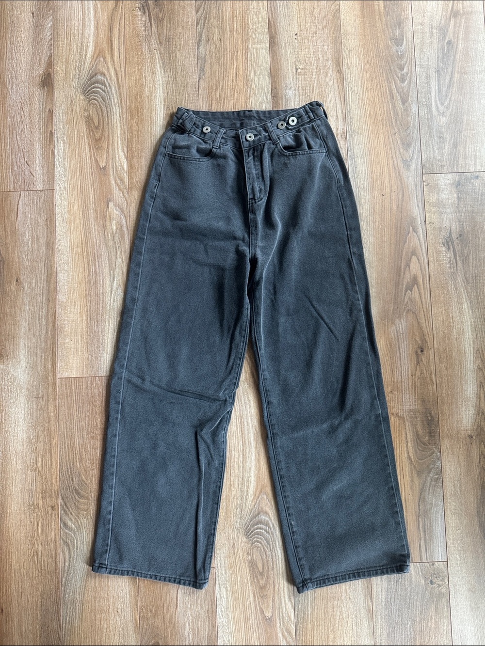 Wide leg faded black jeans